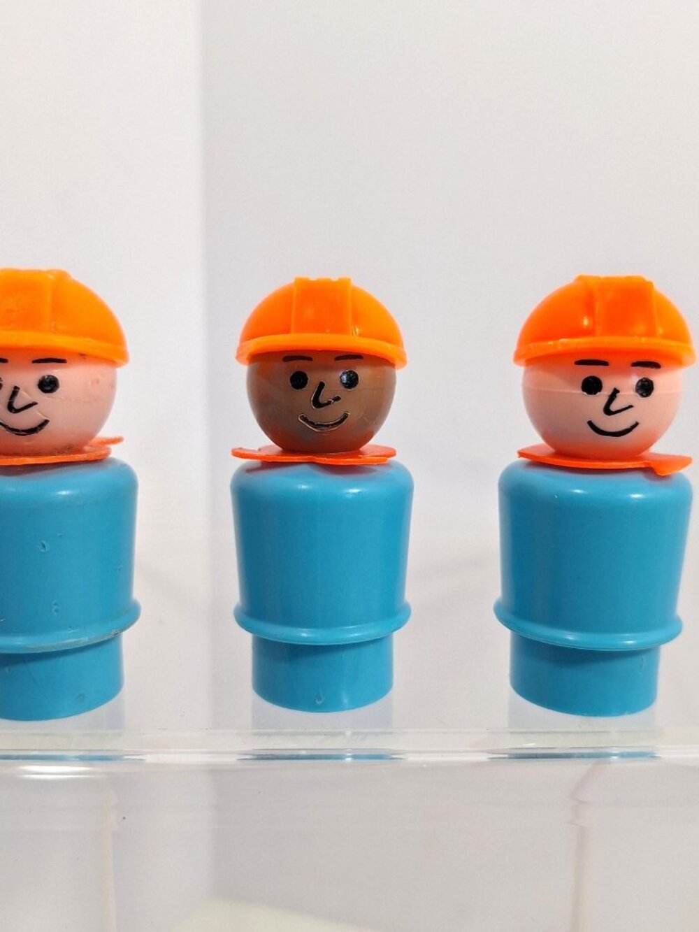 Little People Construction Worker Vintage Fisher Price Figures Blue Orange Plast